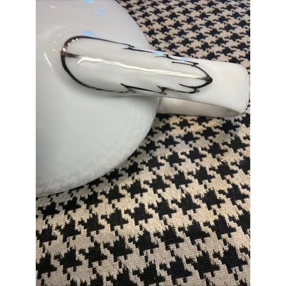 Fukagawa Arita 713 Cross Star Atomic MCM‎ Gravy Boat Sauce White Silver VTG